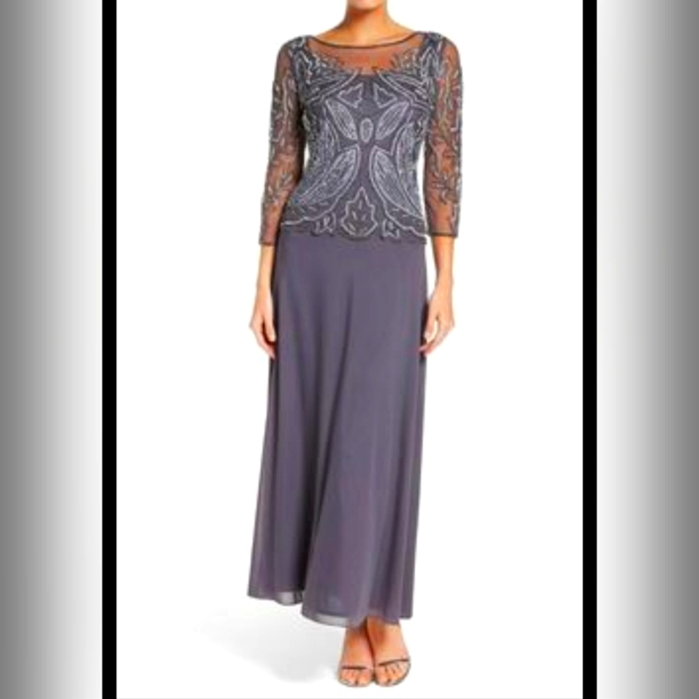Pissaro Nights sequin gown maxi dress floral geometric design ✨️
